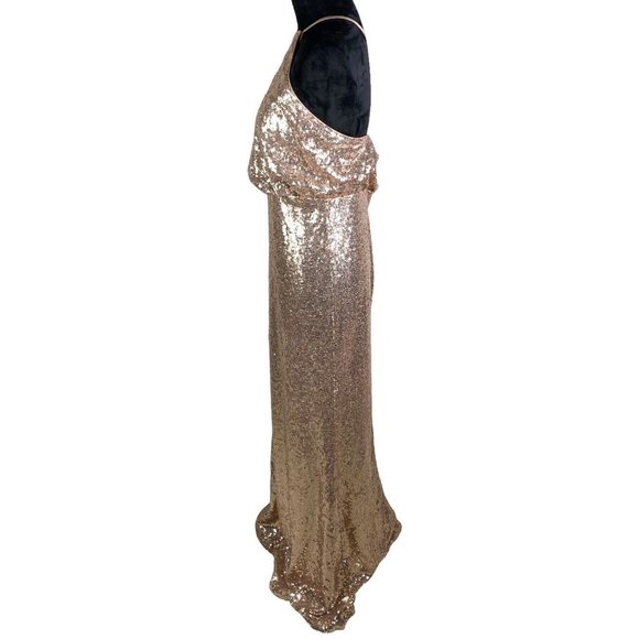 Lulu's my muse Rose Gold Sequin Maxi Dress Ball Gown Size Large Prom Dress - Picture 4 of 8